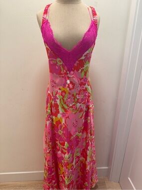 Free People Hot Pink Floral Maxi Nightgown